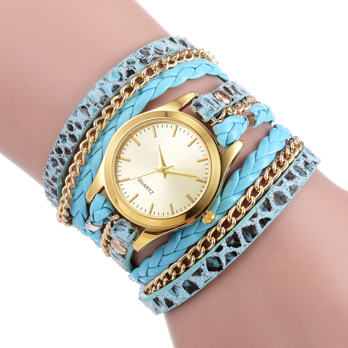 Luxury Watch White - Kadın Leopar Desenli Kuvars Saat Altın
