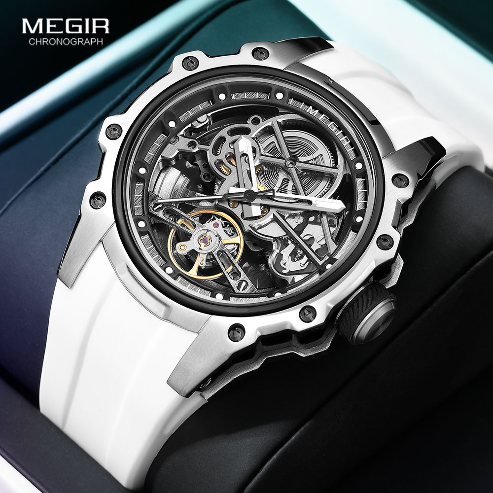 Luxury Watch White - MEGIR Spor Otomatik Mekanik Saat Erkekler