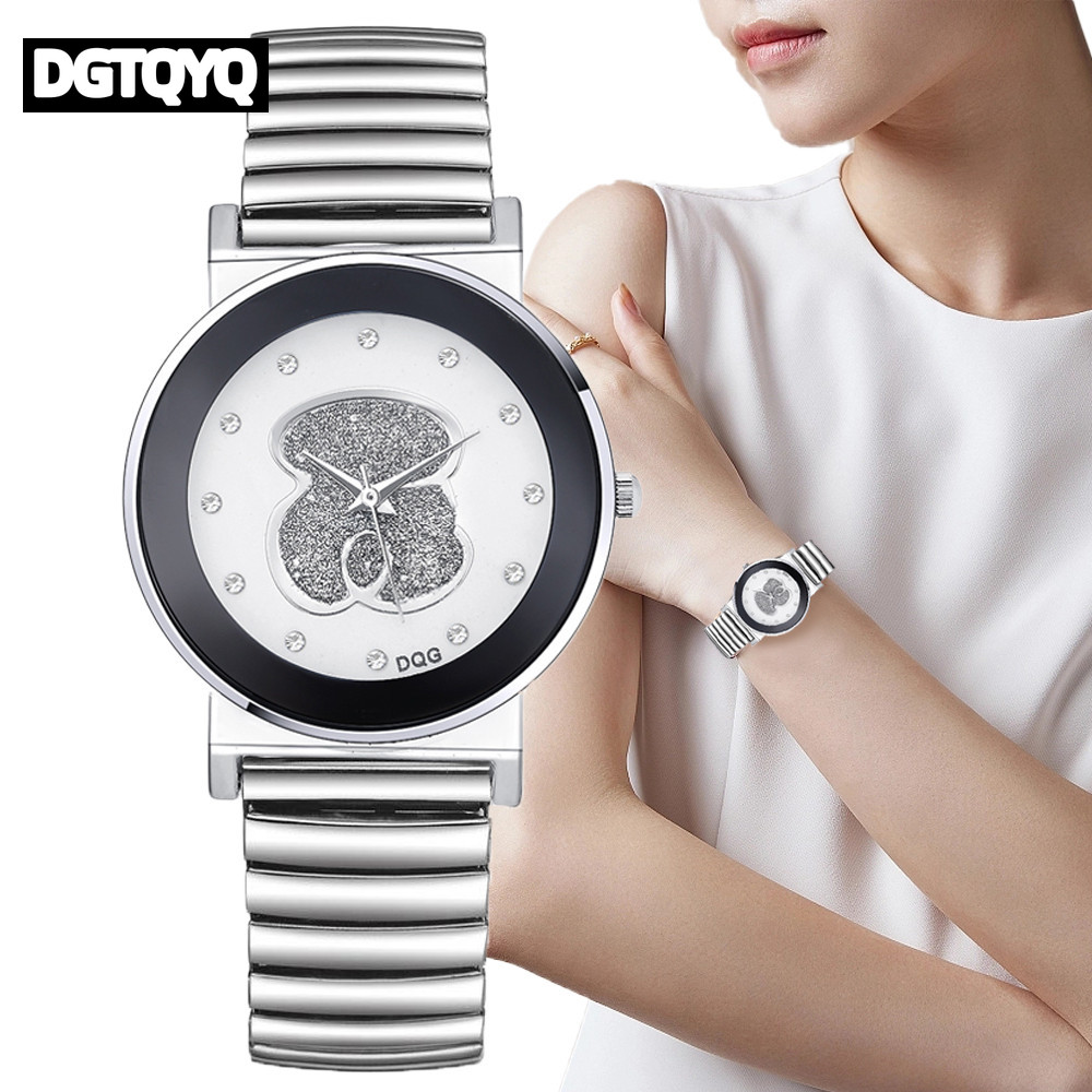 Luxury Watch White - Lüks Bayanlar Siyah Beyaz Ayı Elmas